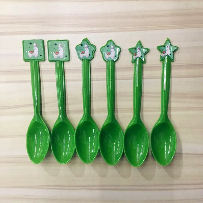 6pcs spoons Вечерние одноразовые столовые приборы из альпаки с изображением Ламы из мультфильма для детей на день рождения, праздничные Вечерние Декорации - Цвет: 6pcs spoons