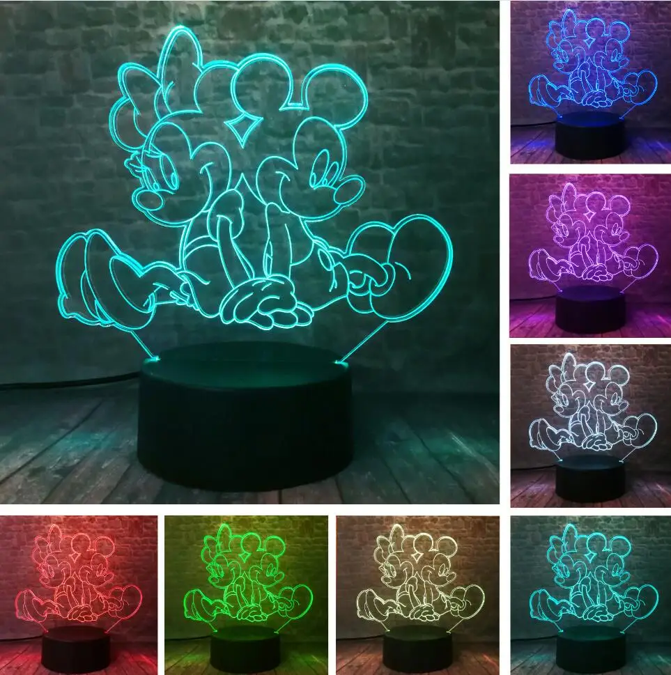 Mickey Minnie Мультяшный Рик и Морти Ститч Микки Минни редкий Питер Пэн эльф Тинкер Снежинка Тинкербелл 7 цветов меняющийся ночной Светильник детский подарок - Испускаемый цвет: Mickey Minnie