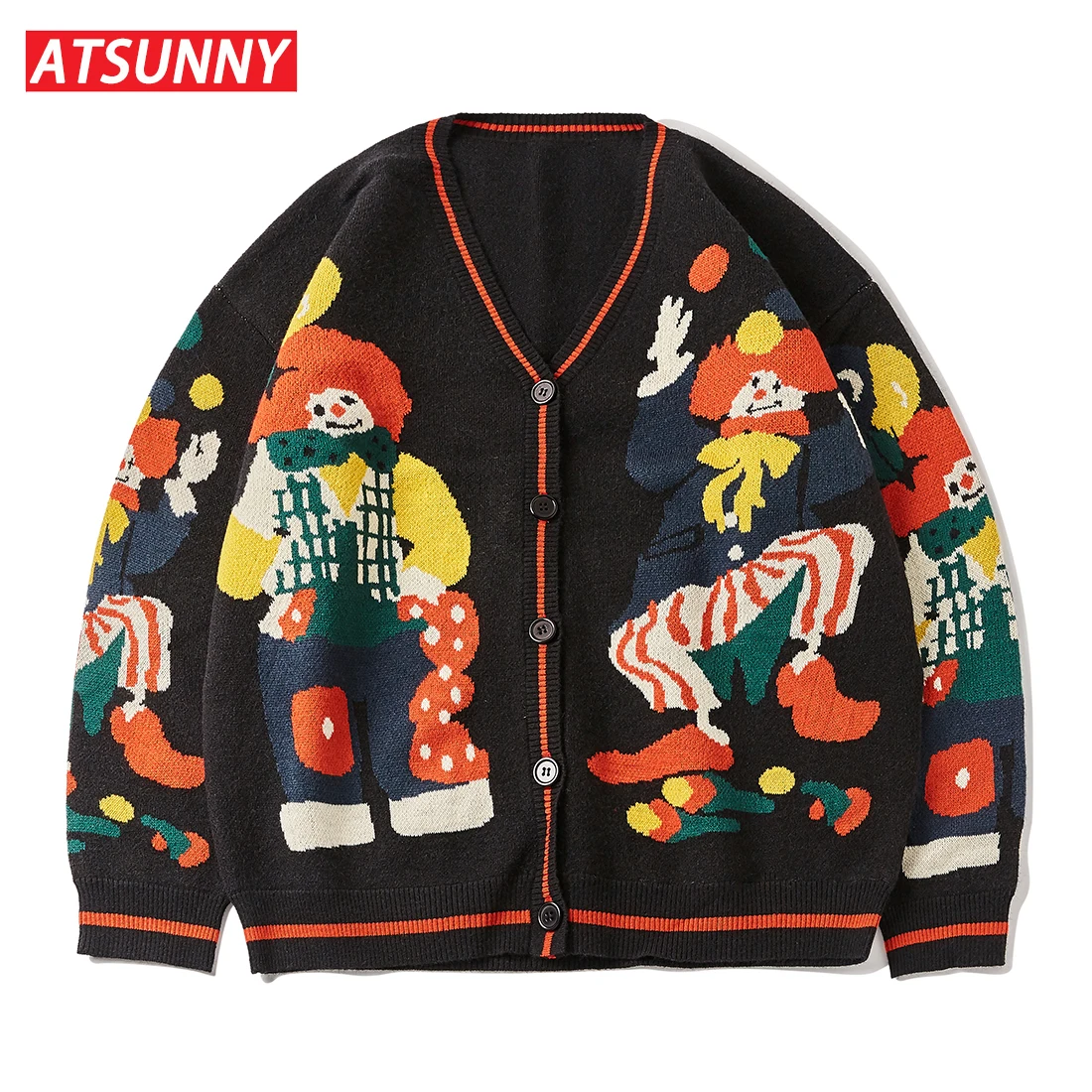 ATSUNNY-suéter con bordado de payaso mágico Harajuku, suéter de punto de estilo Retro, Tops de otoño