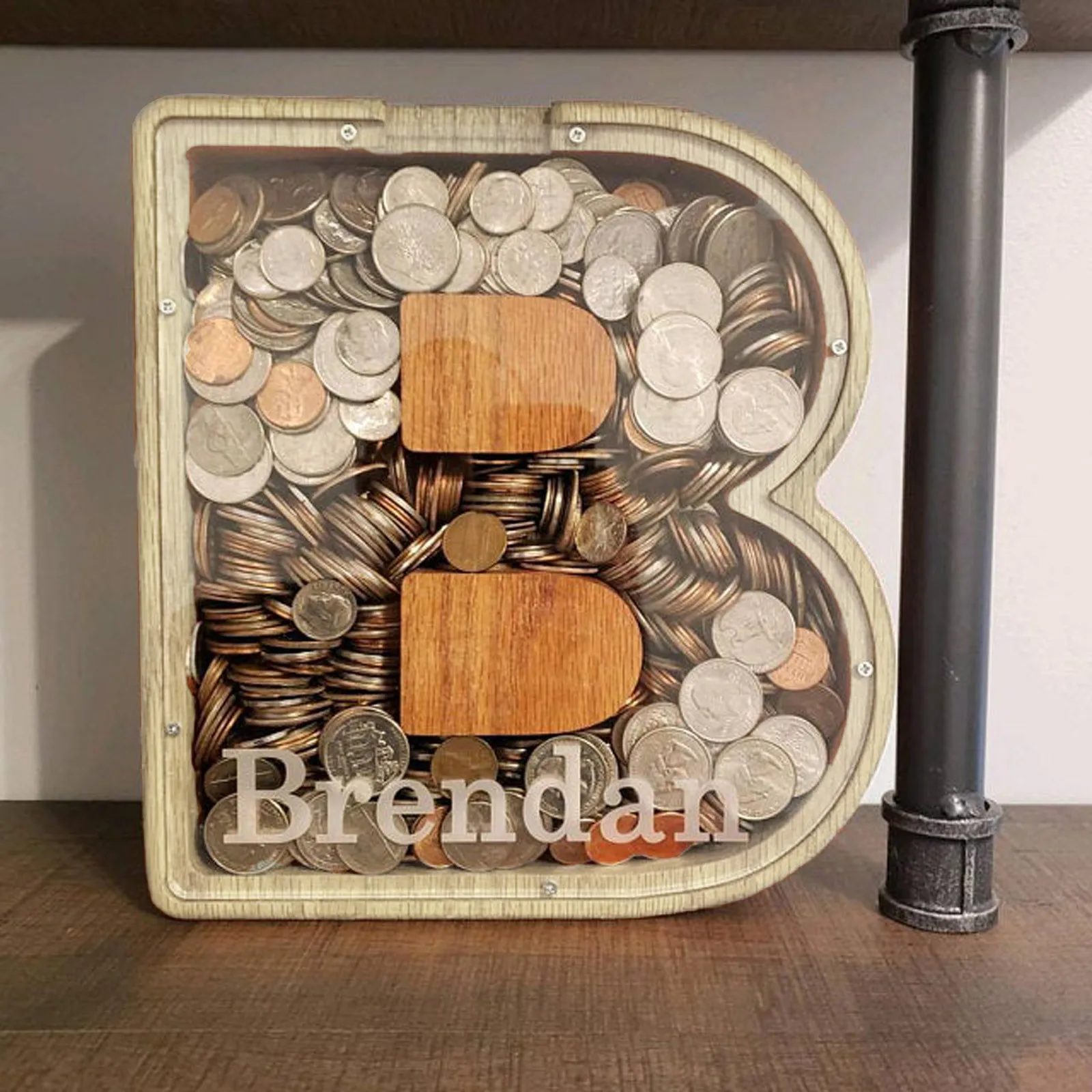 Creative Wooden Money Boxes Retro Alphabet Coin Storage Tank Desktop