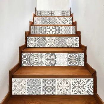 

6pcs/set 3D Mandala Flower Staircase Stair Sticker Self DIY Stairway Waterproof PVC Wall Decal Наклейки на Stickers muraux