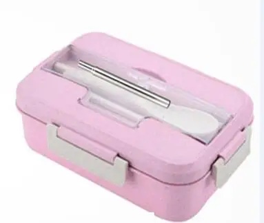 pink with straw Пшеничная соломенная коробка для ланча с соломенной Bento микроволновой Bento Ланч-бокс контейнер для еды Ланч-бокс контейнер для хранения еды - Цвет: pink with straw