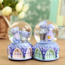 Creative Lavender Bear Snow Globe Crystal Ball Rotating Music Box Christmas Decoration For Home Home Decoration Accssories