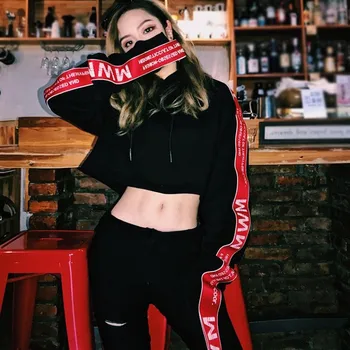 

Hot Sale Spring And Autumn Women Simple Long Sleeve Hoodies Cute Letter Print Loose Hooodies Hat Collar Short Hood