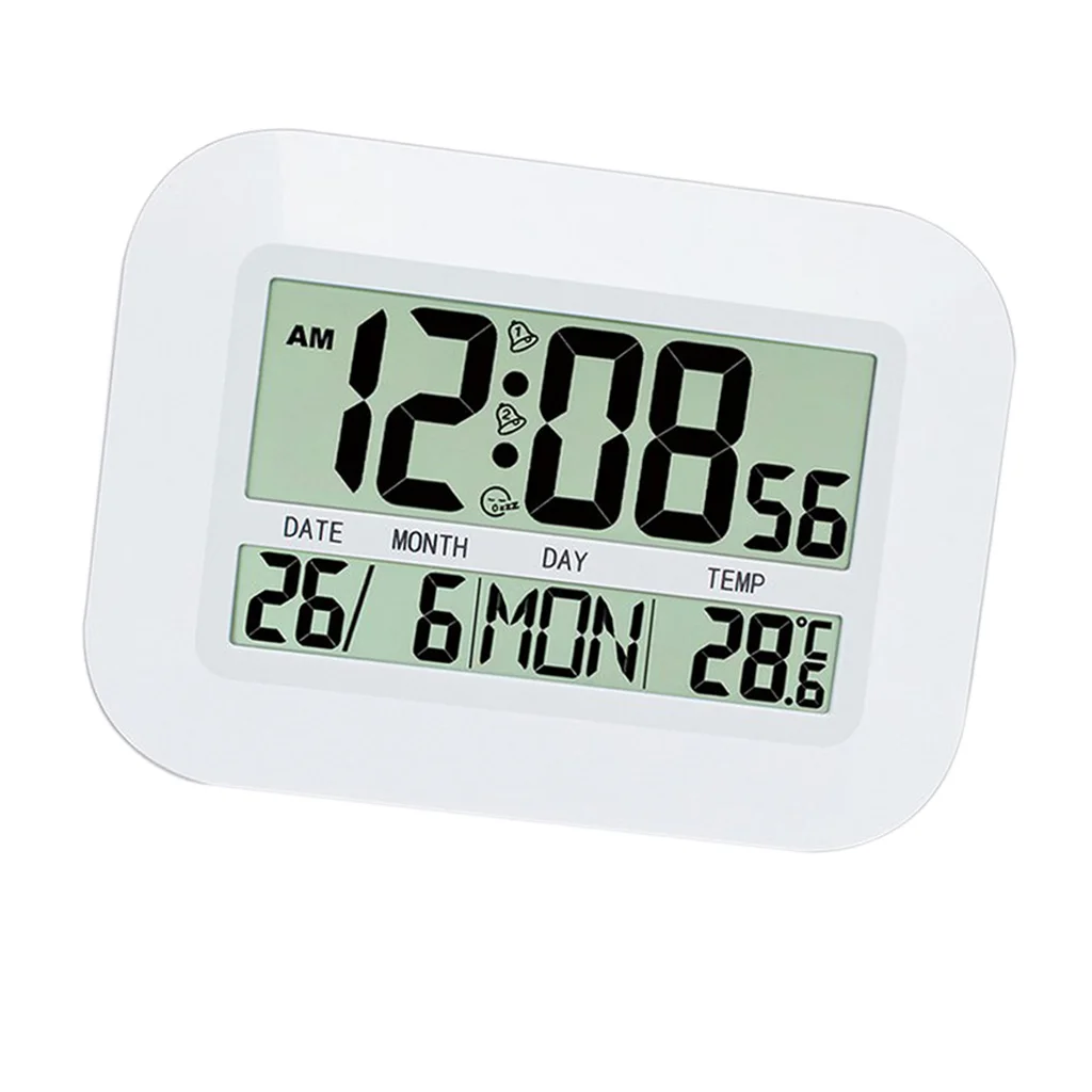 Digital LCD Thermometer Temperature Wall Clock Calendar Time Alarm Home Decor 