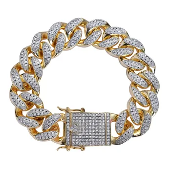 

Hip hop Miami Cuban Link Chain Bracelet Bling Iced Out CZ 18mm Gold Silver Color Men's Women Hip hop Jewelry For Gift