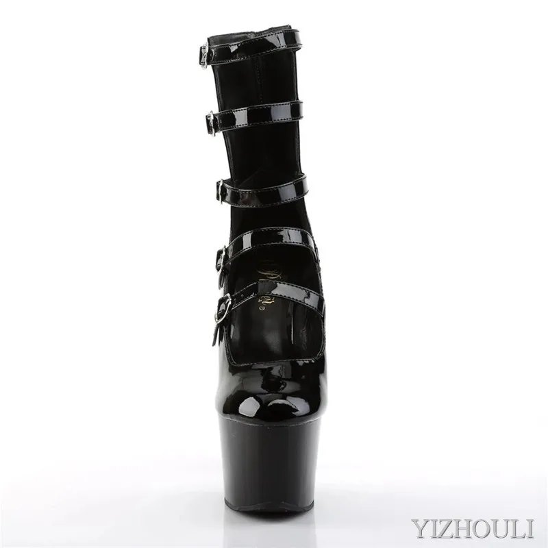 Party pole dancing show: 17cm high ankle boots, 7in buckle for sexy models, dancing shoes