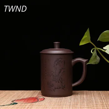 

485CC yixing tea cups with cover set chinese tea mugs ore purple clay zisha handpainted sand large capacity drinkware 15