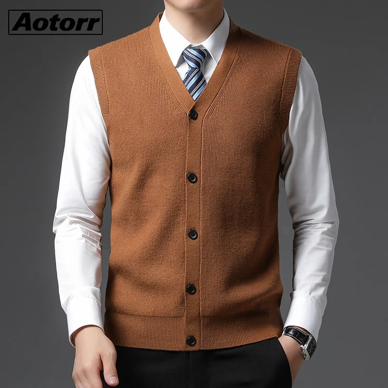 Men's Wool Sleeveless Vest Men Waistcoat Sweaters Men's Winter