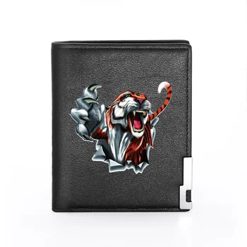 

2020 New High Quality Dangerous Tiger Printing Black Pu Leather wallet Men Boy Bifold Credit Card Holder Short Purse Male