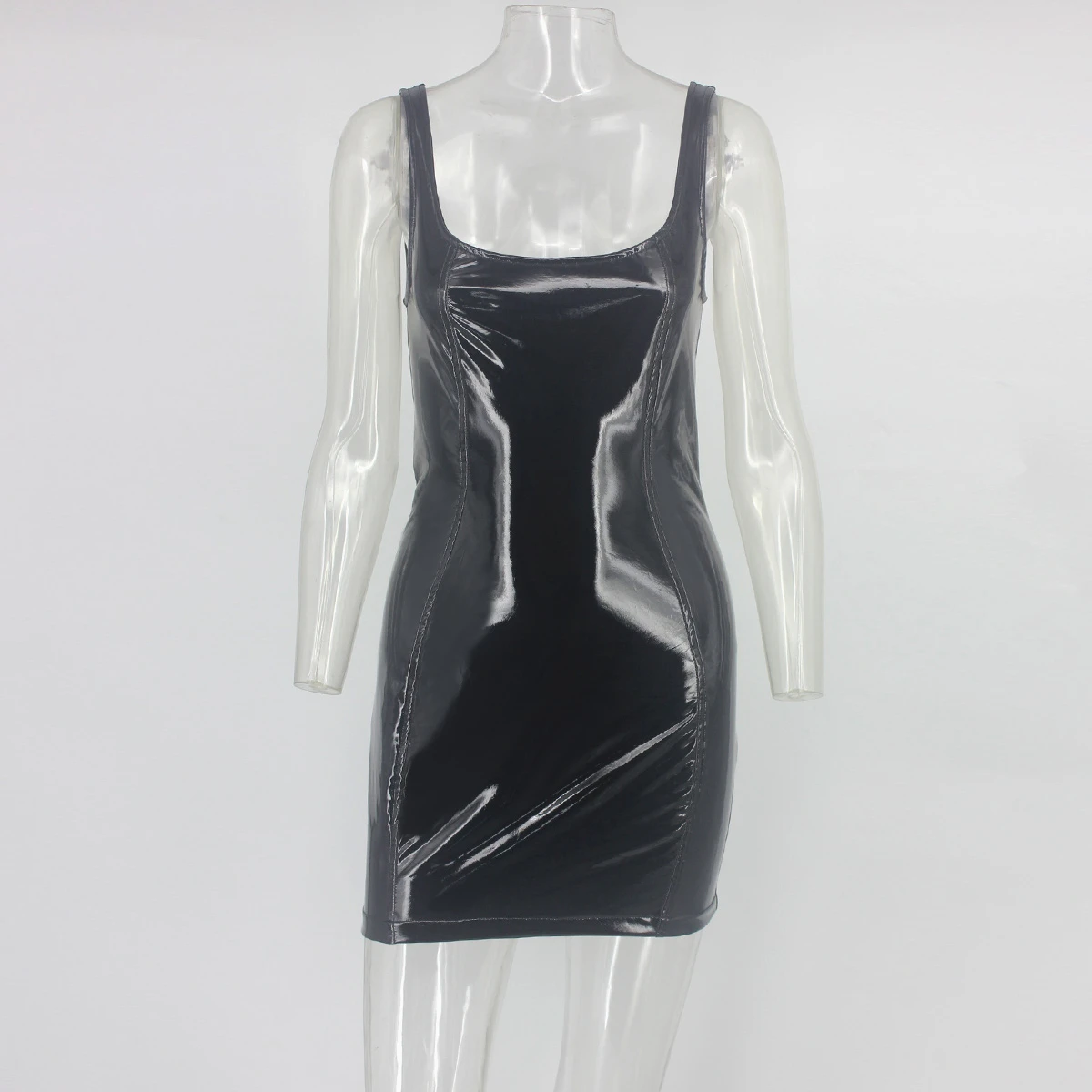 Ohvera платье из искусственной кожи женское мини летнее платье элегантные вечерние платья с бретельками - Цвет: Черный