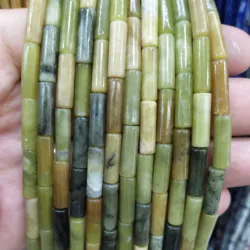 Natural Stone Cylinder Beads: Turquoise, Agate, Lapis Lazuli, and Jasper - 4x13mm About 28PCS (Chinese jade)