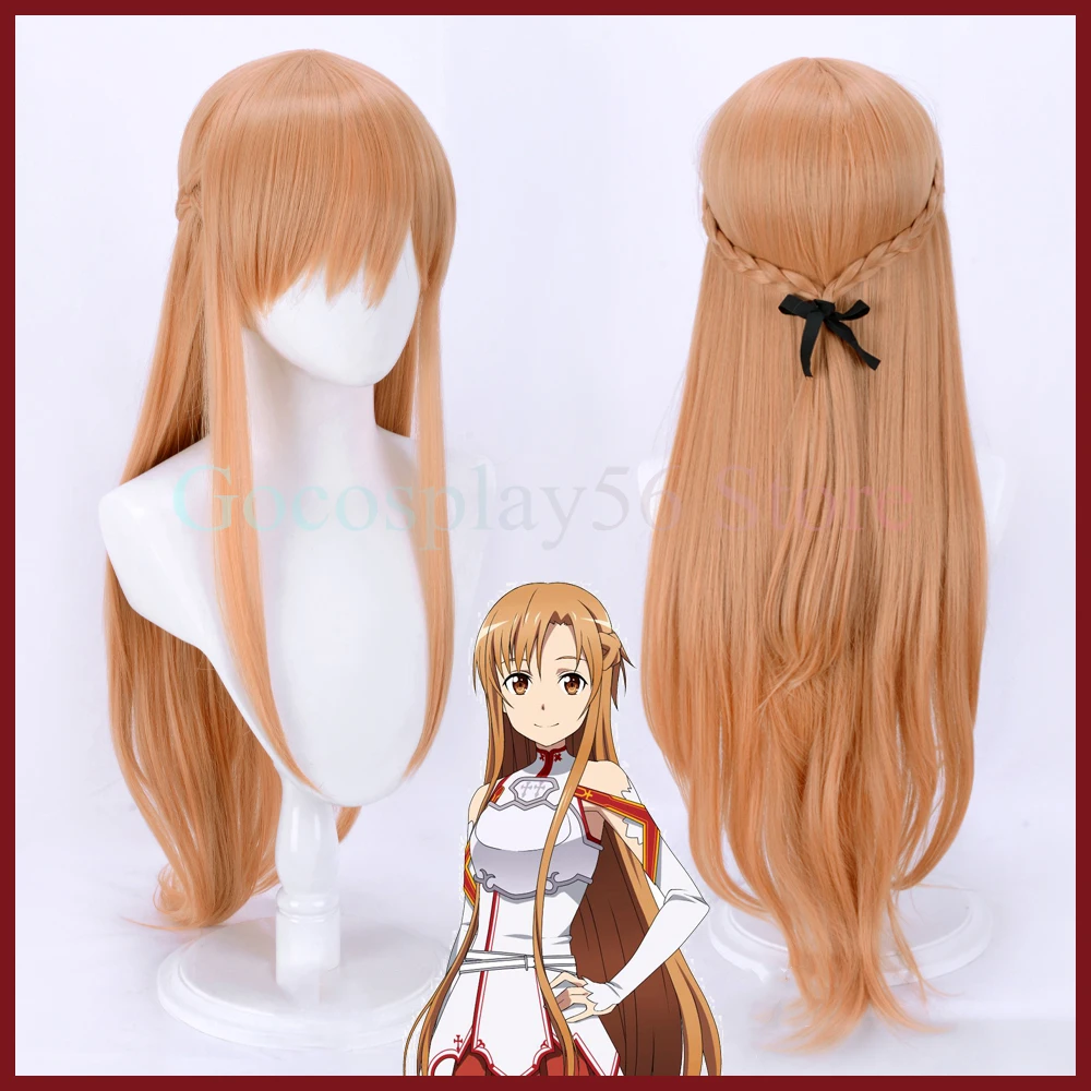 Anime Sword Art Online Cosplay Yuuki Asuna Wig Orange 80cm Long Straight  Braids Adult Game Roleplaying Synthetic Hair - Headwear - AliExpress