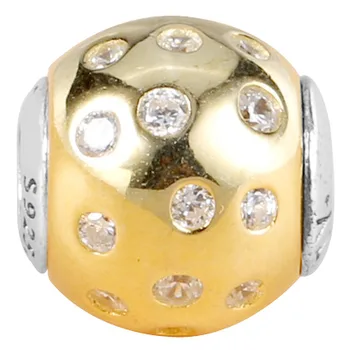 

Top Quality 925 Sterling Silver Bead Charm Gold Color Dignity With Cubic Zirconia Beads Fit Pandora Essence Bracelet Diy Jewelry