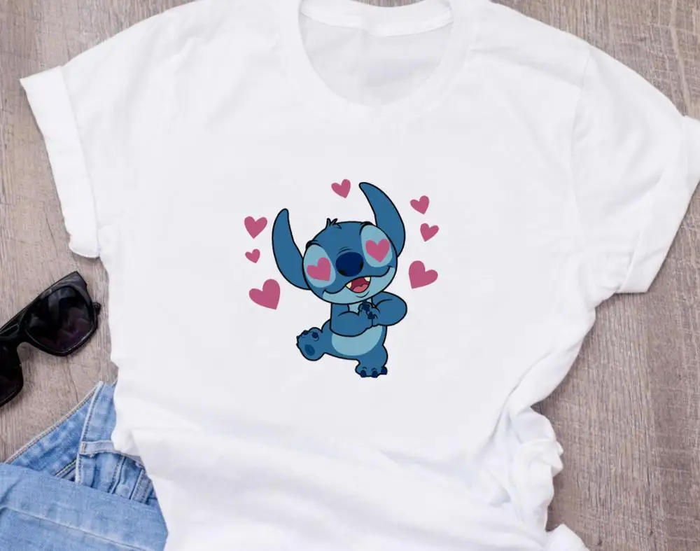 Женская модная футболка с милым рисунком из мультфильма Disneys Lilo Stitch Harajuku Kawaii Футболка с принтом милые повседневные топы - Цвет: T-shirt