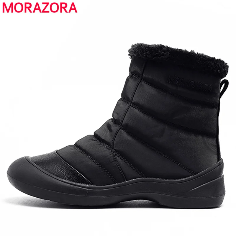 Женские ботинки на молнии MORAZORA черные однотонные с толстым мехом хлопковой