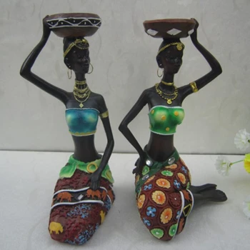 

1Pair Home Decoration African Women Resin Statue Candlestick Craft Statue Dinner Wedding Gift Home Decor Sculpture Gift