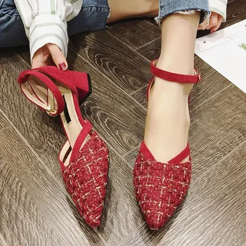 

Elegant Red Women D'Orsay High Heels Shoes Spring Autumn Pointed Toe Women Pumps Office Ladies Wedding Single Shoes Plus size