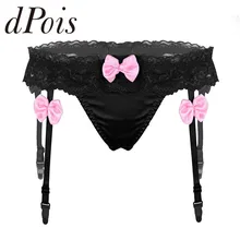 Женские трусы, низкая посадка, гофрированный кружевной подол, экзотическое сексуальное женское белье, бант, гладкое мягкое бикини-стринги, трусы с пластиковыми подвязками