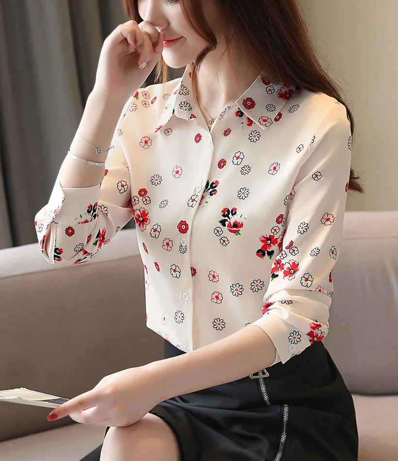 Blusas mujer de moda Осенняя женская блузка рубашка с модным принтом элегантная шифоновая блузка тонкая Офисная Женская рубашка женские топы