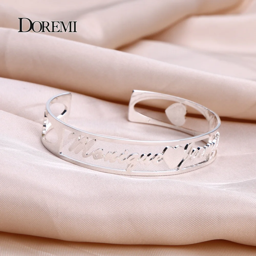 DOREMI  Stainless Steel Cutomized Gold Plated Name Bangle Men Women High Quality Personalized ID Nameplate Bracelet Adjusted doremi initial letter cuff open bangle personalization adjustable size name gold plated non fade stainless steel gift jewelry