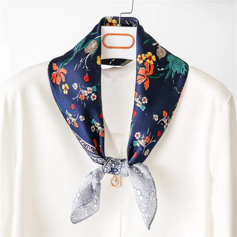 

Chic Korean women Silk Scarf Elegant Small Flower 50cm Square Scarf Decorative Neckerchief shawls and wraps