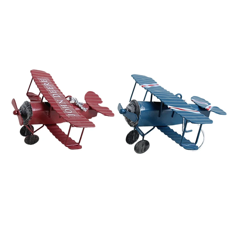 

2 Pcs Retro Airplane Figurines Metal Plane Model Vintage Glider Airplane Home Decor Miniatures, Blue & Red