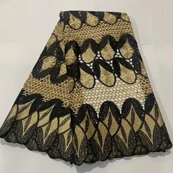 

(5yards/pc) new coming black beige African cord lace fabric with wonderful embroidery high quality for party dress FLA002