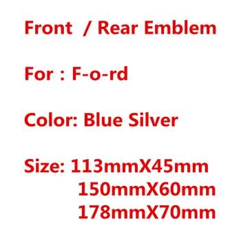 

ABS Silver Blue Hood Front Bonnet Grill Rear Trunk Tail Bumper Boot Mark Car Styling Emblem Logo Badge For F-ord Car Accessories