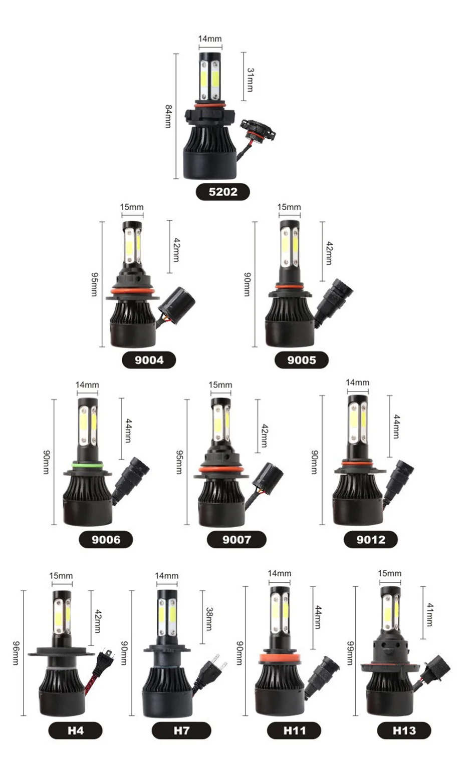 TF30 4 стороны 10000LM 100W H8 H11 9005 9006 H4 H7 светодиодный фар автомобиля лампочки canbus Авто светодиодный фары Hi/низкая C6 S2 12 V/24 V 6000K