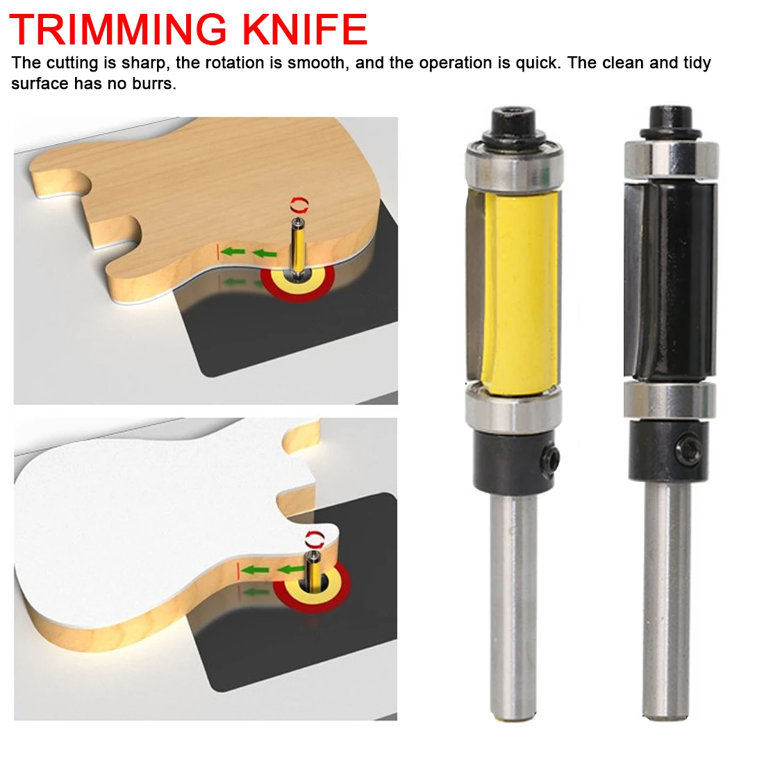 

1X Carbide Flush Trim Router Bit Upper Lower Top Bottom Double Bearing 1/4 * 3/8 Extra Long Double Cutters Flush Trim Router Bit