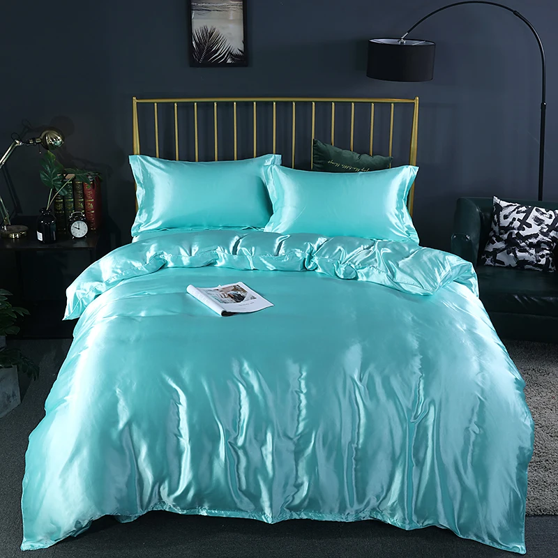 Luxury Brand Bedding Set Satin Silk Bed Linen Set Double Bedcover Bedspread On Bed Sheet With