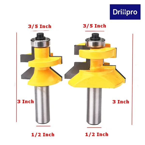 

45 Degree Router bit 1/2 "X 3" Shank Drillpro Woodworking Matched Tongue & Groove V- Notch Router Bit Set