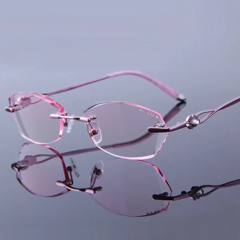Очки для чтения женские фиолетовые розовые без оправы дальнозоркости Q2610 |