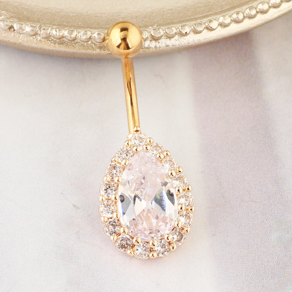 JUNLOWPY 14G Stainless Steel Belly Button Rings for Women Girls Navel Rings CZ Body Piercing