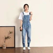 Для женщин Высокая талия джинсы на подтяжках комбинезон большого размера 6XL свободные Повседневное широкие Джинсовые комбинезоны Для женщин отверстие рваный комбинезон