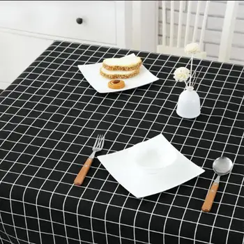 

Plaid Dinning Room Tablecloth Table Cloth Simple Elegant Decoration Dustproof Cover Home B&W Dinner