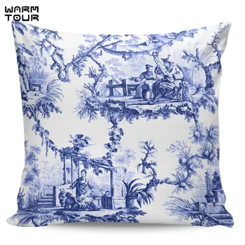 

Blue Chinoiserie Toile Pillow Covers Cases Pattern Cover Cushion Pillowcase Square Print