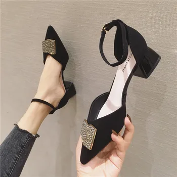 

2020 Brand Shoes Thick Heel Ladies Pumps Pointed Toe Square Heels Party Handmade Shoes Women Buckle Pumps