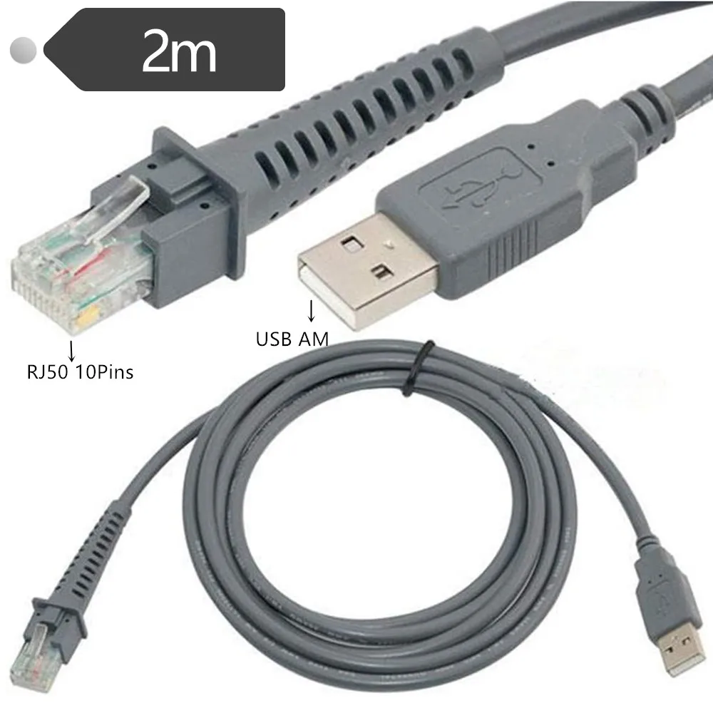 Сканер штрих-кодов для принтера LS2208 LS1203 LS7708 LS4008I LS4208 2 м серый rj50 штекер-usb |
