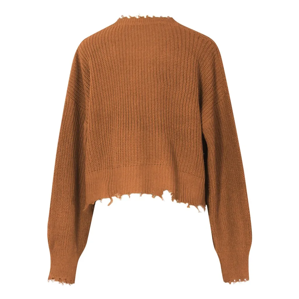 Однотонный короткий свитер с потертостями Женская мода осень/зима с длинным рукавом трикотажные женские свитера с v-образным вырезом пуловер wrap