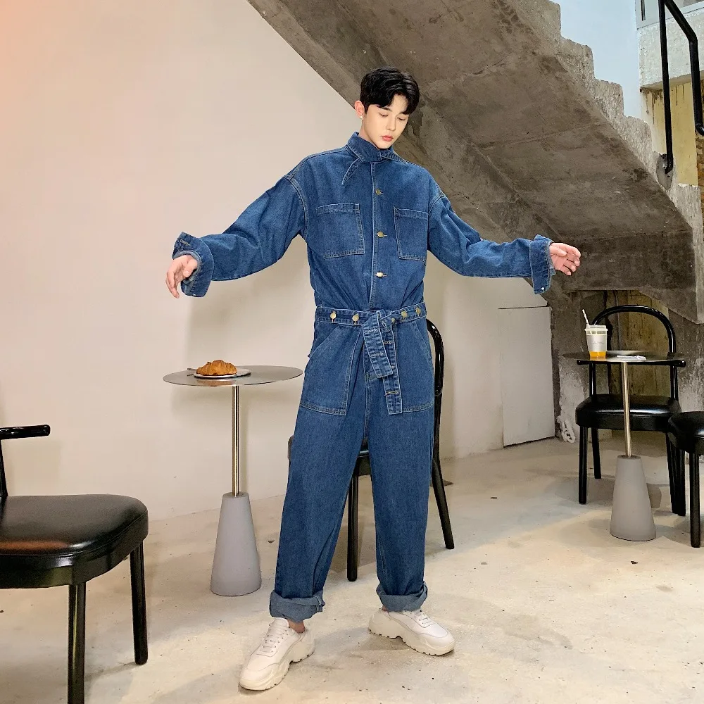 SHENGYUJIN M~ 2XL! Мужской салон оснастки комбинезон свободный большой размер комбинезон тонкий длинный рукав один кусок галстук джинсы набор для мужчин