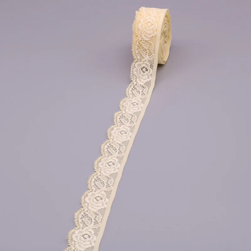 White Embroidered Elastic Lace Ribbon - 10 Yards of 25mm Trim for Sewing, Crafts, and Garment Accessories