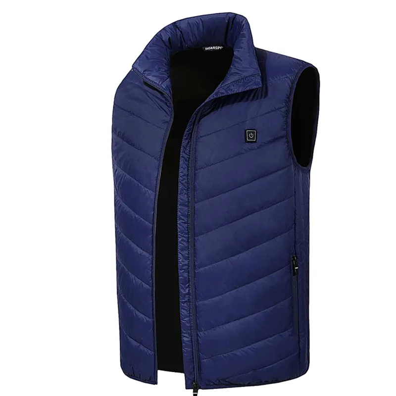 Высокое качество, куртки с подогревом, жилет, пуховик, хлопок, для мужчин и женщин, для улицы, пальто, USB, с электрическим подогревом, куртки с капюшоном, теплая зимняя куртка одежда с подогревом куртка с подогревом ж - Цвет: Blue sleeveless