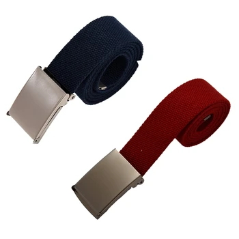

2 Pcs Unisex Plain Webbing Canvas Metal Buckle Belt Red & Blue