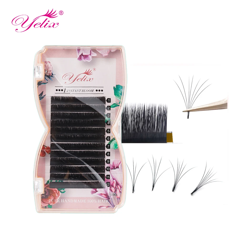 Yelix Easy Fan Volume Lashes Auto Bloom Individual Eyelash Extension Faux Mink  Eyelashes Thick Natural Camellia Lash Extension