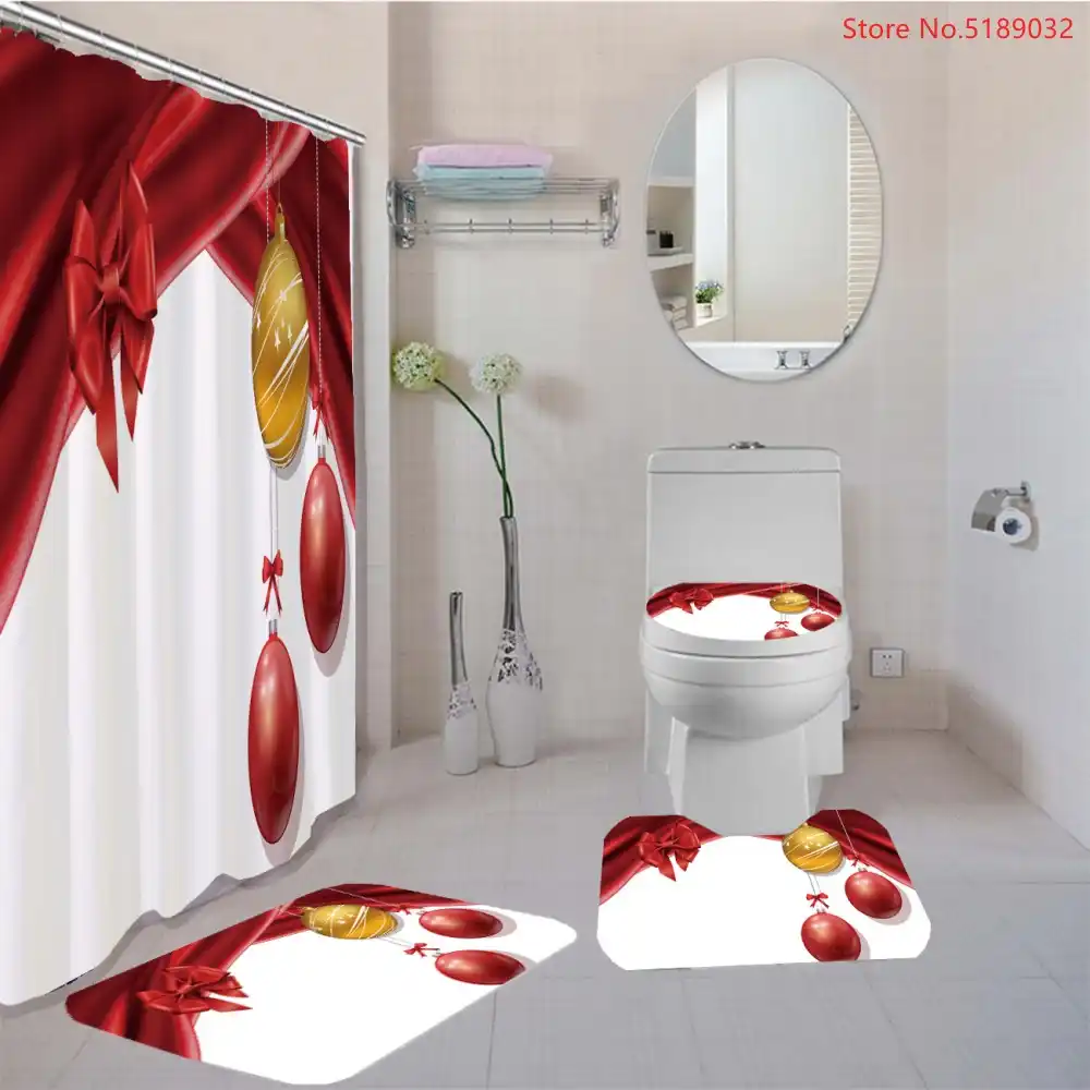 3 4 Piece Christmas Bathroom Set Santa Claus Toilet Lid Cover Bath