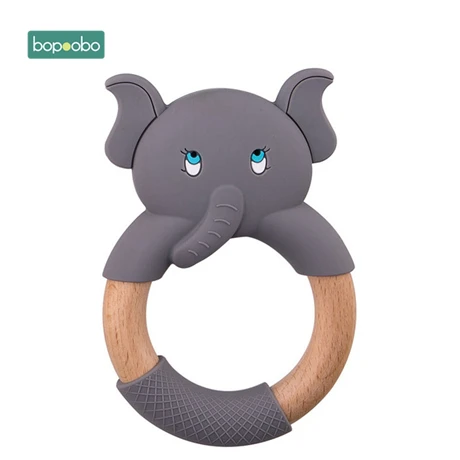 Gray Elephant Bopoobo 1 шт. детский силиконовый Прорезыватель животные деревянные кольца Прорезыватель грызунов бука дерево младенческой Кролик Слон лиса кольца Товары для малышей - Цвет: Gray Elephant