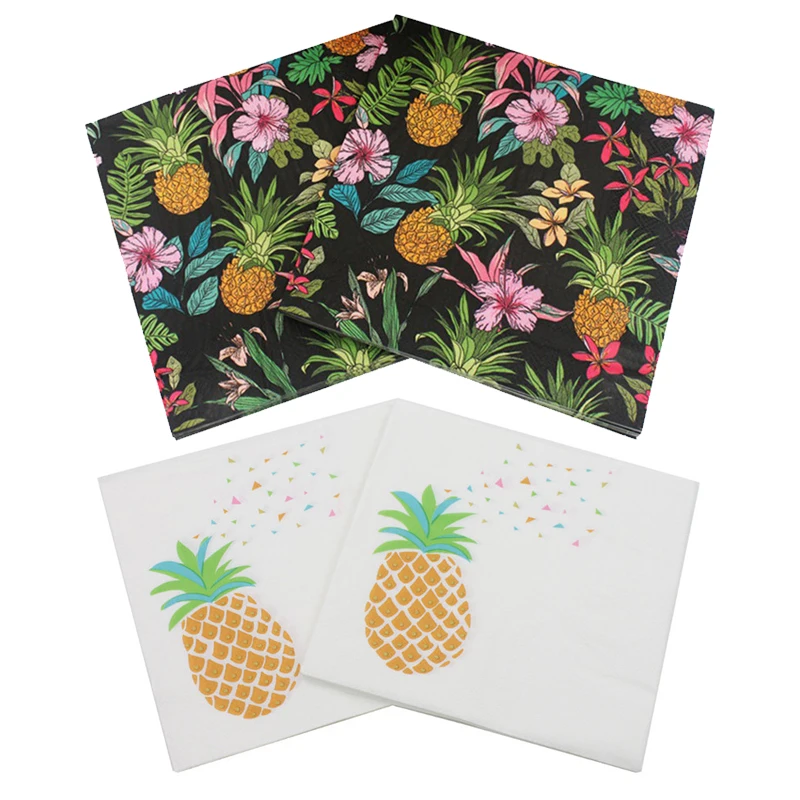 

20pcs/lot Black White Pineapples Print Lunch Napkins Wedding Aloha Party Table Decorations Tissue Serviettes Party Essentials
