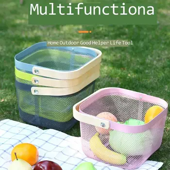 

Kitchen supplies portable vegetable washing and draining basket square thickened storage basket household stainless steel fruit